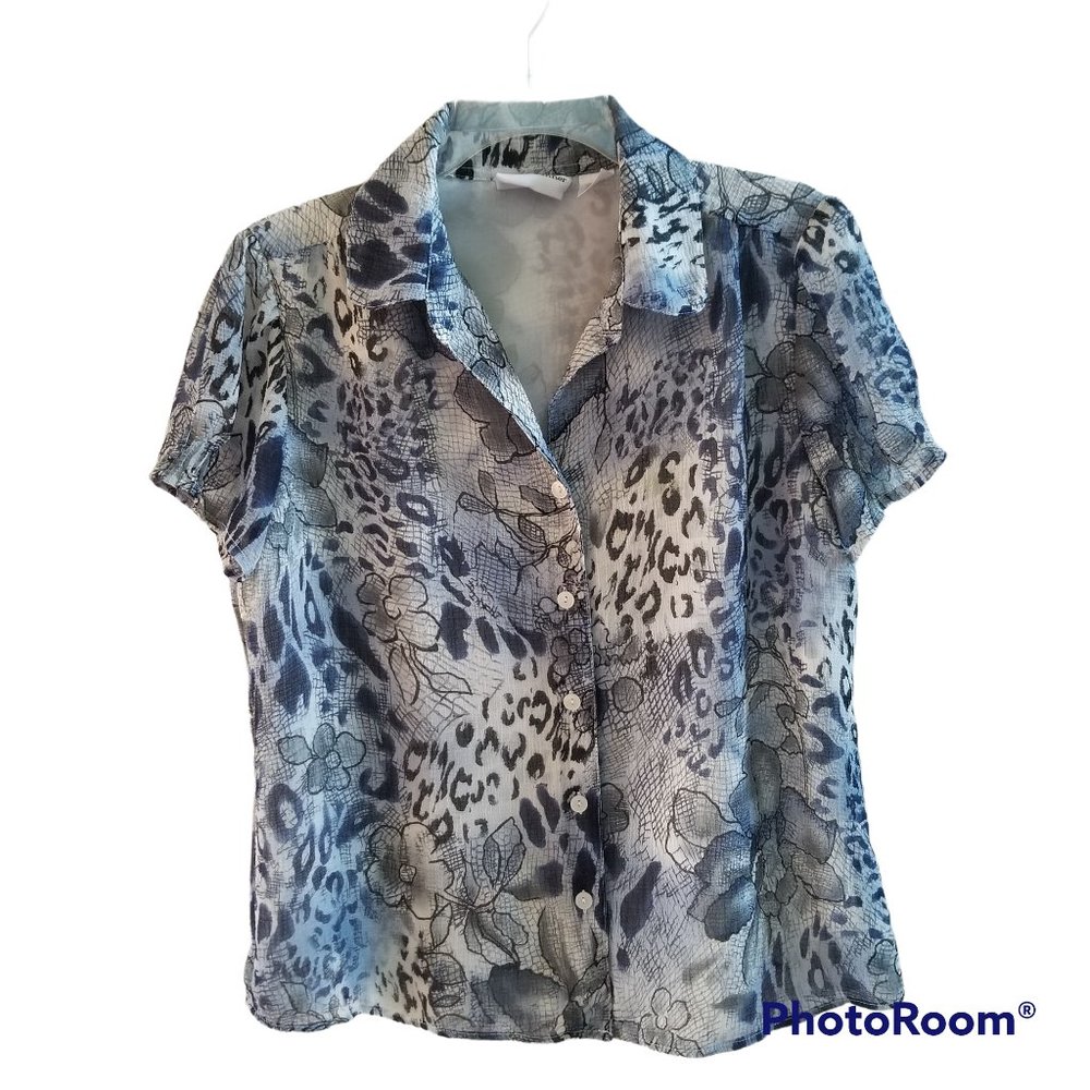 Alfred Dunner Blouse Top Animal and Floral Print Size 12 Lined Office Or Casual